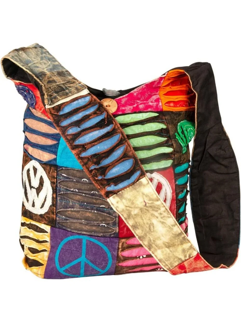 Colorful Boho Shoulder Bag for Women - Sling Slouchy Hippie Style (Peace)